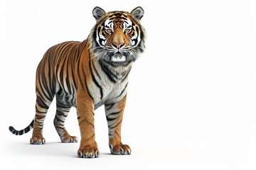 Obraz premium Magnificent tiger standing gracefully against a plain, white background