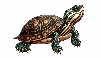 Obraz premium A beautifully illustrated turtle showcasing vibrant colors and intricate patterns on its shell.