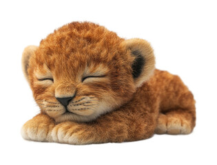 Sleeping baby lion cub in nature scene isolated on transparent background - Generative AI