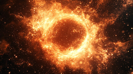 Obraz premium Fiery Cosmic Ring Abstract Background Orange Nebula Space Digital Art Design hot fire glow dark 
