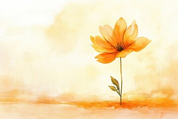 Vibrant orange flower standing alone against a soft, warm background during a serene afternoon. Generative AI