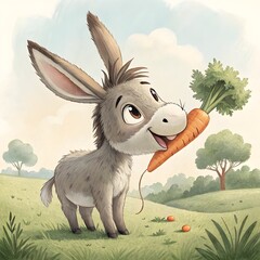 cute donkey eating carrot