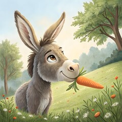 cute donkey eating carrot