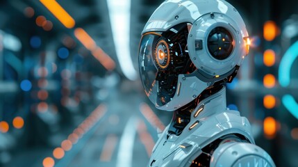 Fototapeta premium Futuristic Robot with Advanced Technology in a High-Tech Environment, Showcasing Innovation and Modern Design in a Sleek Space