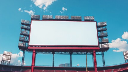 Blank Stadium Jumbotron, sunny sky, advertisement