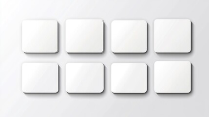 Eight blank squares, app icons, website layout