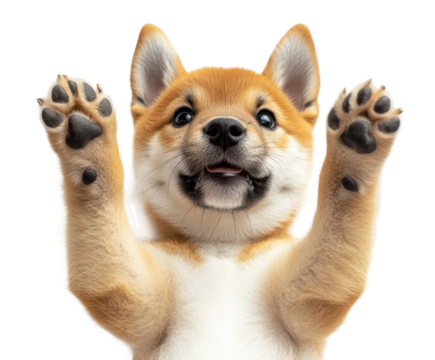 Playful shiba inu puppy portrait fun isolated on transparent background - Generative AI