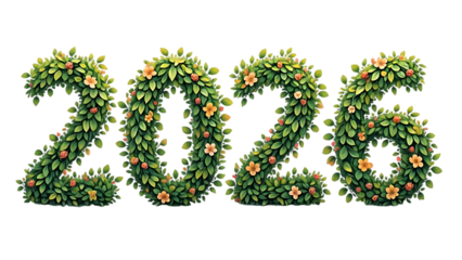 the numbers "2026" rendered in lush green foliage, suggesting growth or a natural theme symbolize a hopeful vision for the year 2026