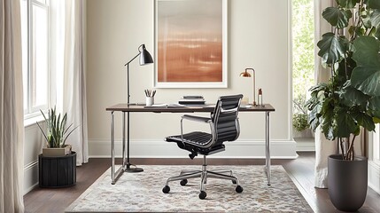 Modern Home Office Workspace Design with Desk and Chair