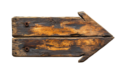 Directing pathway with wooden arrow sign outdoors isolated on transparent background - Generative AI