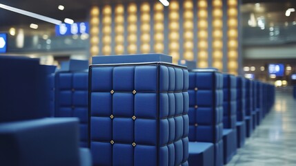 Fototapeta premium Blue airport lounge seating, waiting area