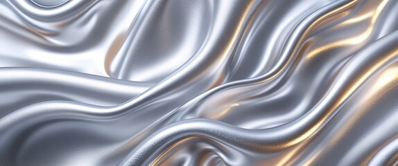 Soft silver fabric drapes gracefully, showcasing minimalist elegance with smooth curves and gentle waves. The textures catch light, adding depth to the scene. Perfect for contemporary settings