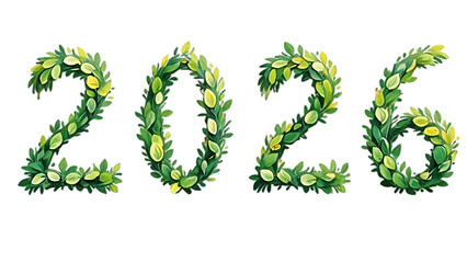 the numbers "2026" rendered in lush green foliage, suggesting growth or a natural theme symbolize a hopeful vision for the year 2026