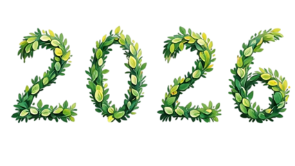 the numbers "2026" rendered in lush green foliage, suggesting growth or a natural theme symbolize a hopeful vision for the year 2026