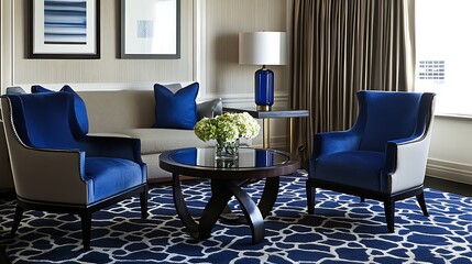 Elegant Living Room with Blue Accents and Modern Furniture