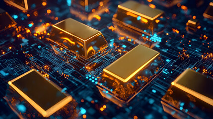 Virtual Floating Gold Bars and Currency Symbols in Dynamic Digital Finance Environment