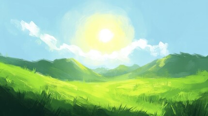 Obraz premium Sunny meadow, rolling hills, summer