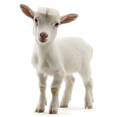Fototapeta premium Cute white kid goat, isolated, farm animal