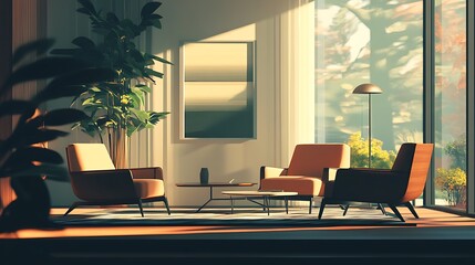 Sunlit Modern Living Room With Comfortable Armchairs