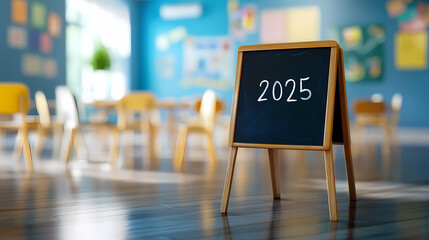Fototapeta premium 2025 Classroom Vision: A small chalkboard displaying 