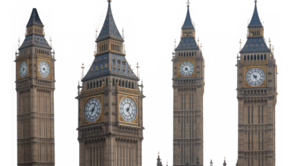 Big Ben iconic clock tower London four views transparent background
