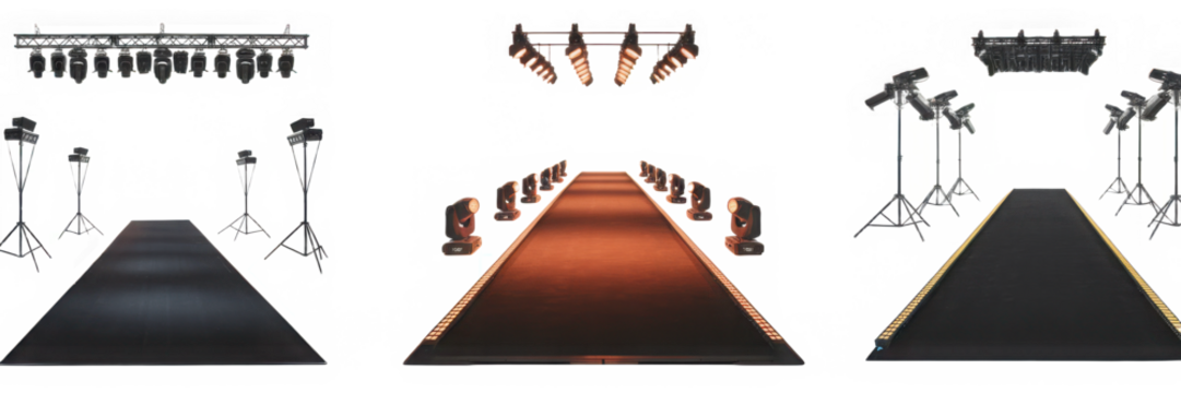 Fashion runway with lighting equipment and event production setup transparent background
