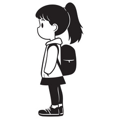 Little Girl Walking to School – Monochrome Child Drawing