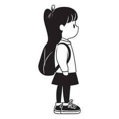 Adorable Cartoon School Kid – Simple Line Art Illustration