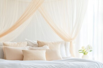 Mosquito Net Draped Over a Bed Creating a Tranquil Atmosphere in a Minimalist Room With Soft Natural Light