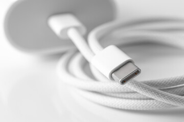 USB type C connector closeup, USB C with charger on a white background