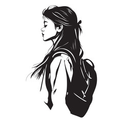 Modern Female Traveler – Trendy Vector Line Drawing
