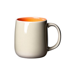 Obraz premium Beige Coffee Mug with Orange Interior, Empty Ceramic Cup