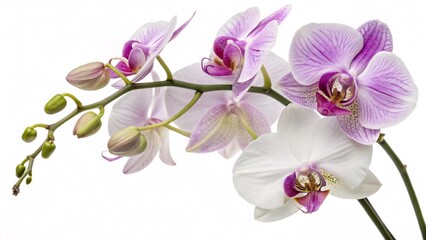 Naklejka premium Beautiful Pink and White Orchid Flower Branch on White Background