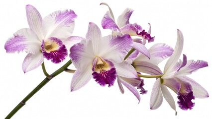 Beautiful Pink and White Orchid Flower Branch on White Background