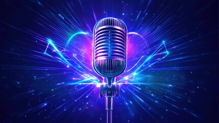 Vibrant Stylized Microphone Illustration with Minimalist Design and Flat Elements Emphasizing Wit and Creativity in a High Fidelity Concept