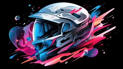 Bold and Edgy Street Art Inspired Design Featuring a Colorful Helmet with Dynamic Shapes and Fluid Patterns in a Vibrant Graffiti Style