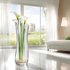 Elegant Calla Lilies in a Glass Vase with Pearls