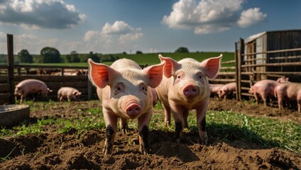 Pig farm, free range domestic pigs