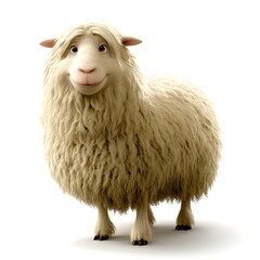 Fluffy sheep, friendly pose, white background, farm animal