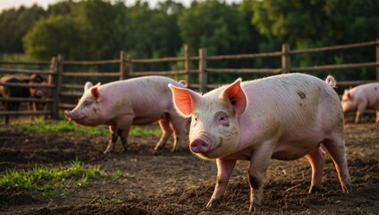 Pig farm, free range domestic pigs