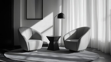 Modern Minimalist Living Room Chairs and Lamp