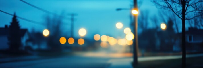 Blurred street with distant lights creating a calm evening ambiance