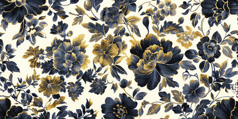 Elegant Floral Pattern with Gold and Navy Details