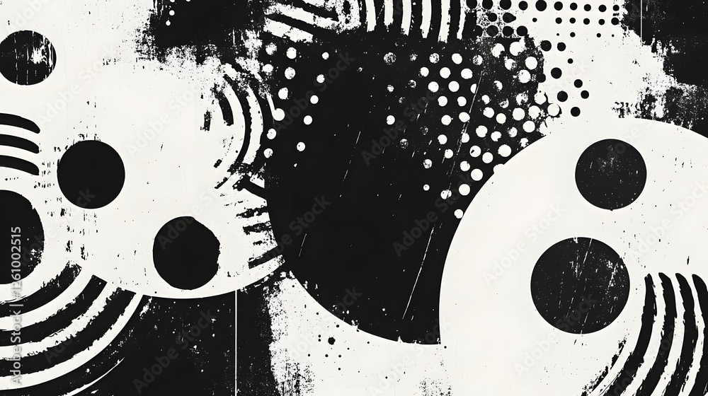 Aufkleber abstract black and white monochrome dot and circle pattern background with grunge geometric minimali