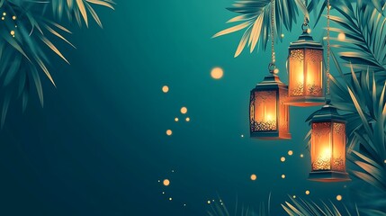 Illuminated Lanterns Hanging Amongst Lush Tropical Foliage