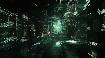 Fototapeta premium Digital data stream tunnel, glowing core