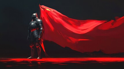 Fototapeta premium Knight, red flag, dark stage, power