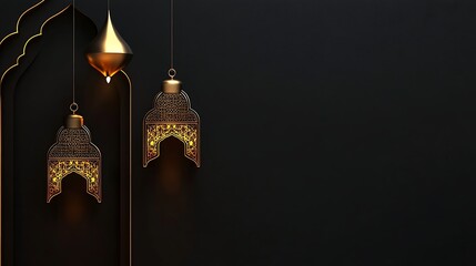 Elegant Gold Islamic Lanterns Hanging Against Dark Background
