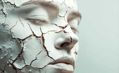 Close-up of cracked, dry facial skin, highlighting issues related to dryness, eczema, psoriasis, and skin conditions. Ideal for themes of dermatology, skincare challenges, and health awareness.