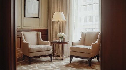 Elegant Living Room with Two Armchairs and Floor Lamp